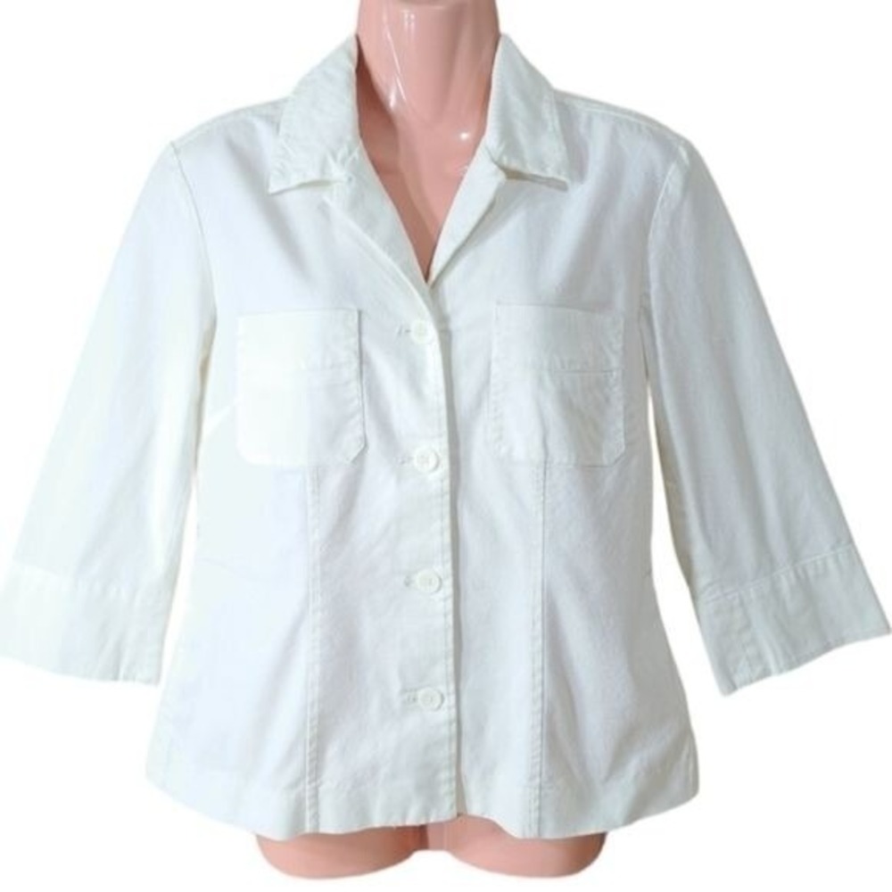 Rafaella Women's Ivory Button Down‎ Collared Shirt Size 4